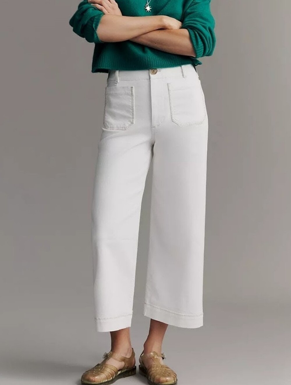 Maeve By Anthropologie Women's Collette Wide-Leg Cropped White Poplin Pant | 30